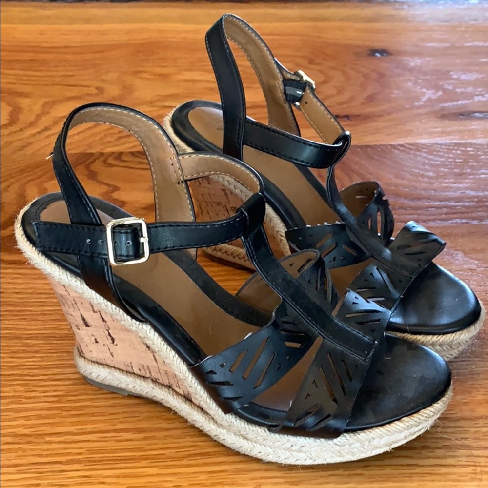 Black Wedge Sandals